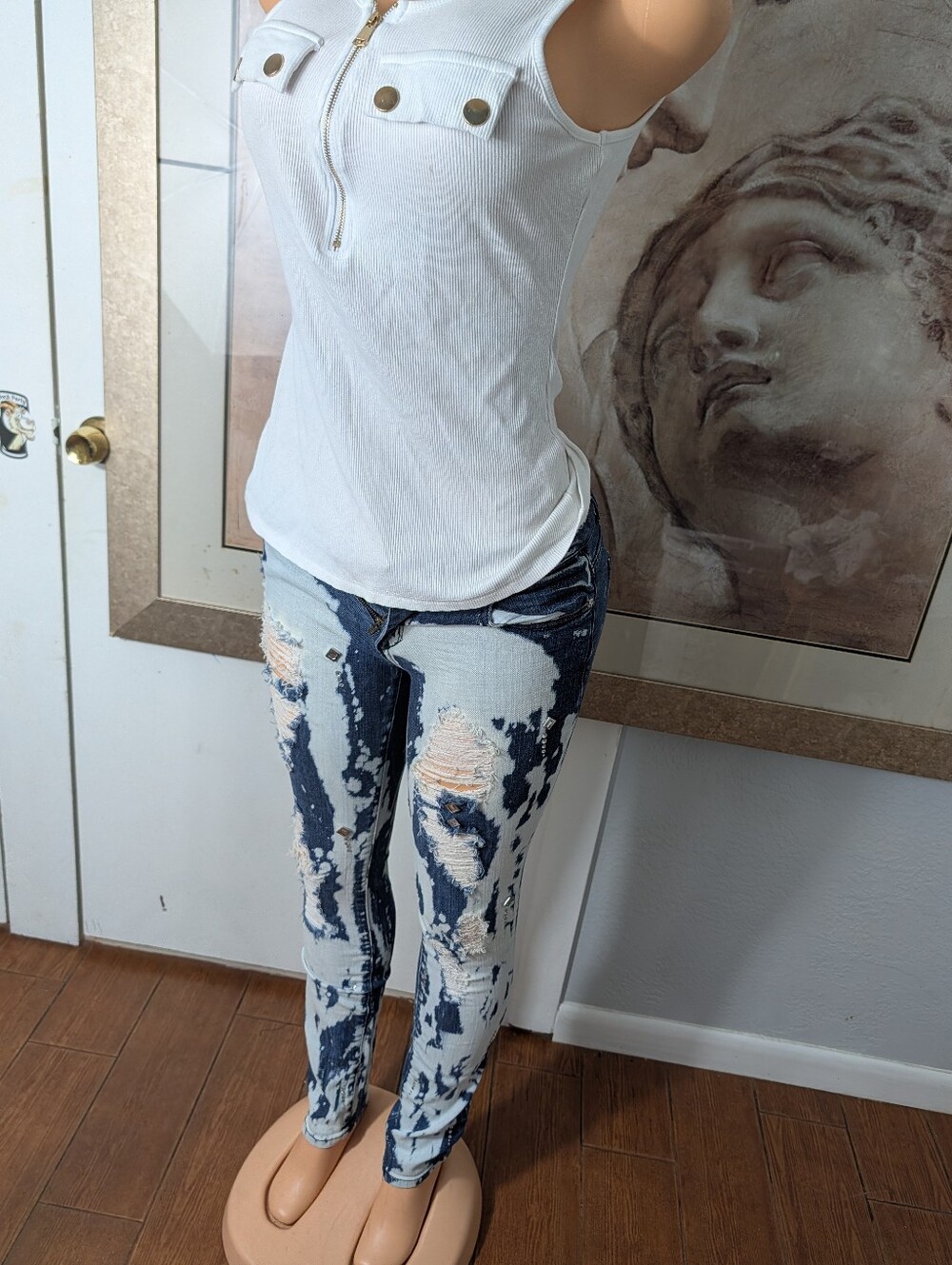 Encore Studed Skinny Jeans punk rock/goth style acid-washed bleached Size 5 - Picture 7 of 10